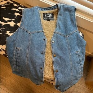 Dakota Vintage Blue Denim Vest with Sherpa Lining